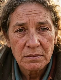 Retrato de uma mulher de meia-idade com expressão séria